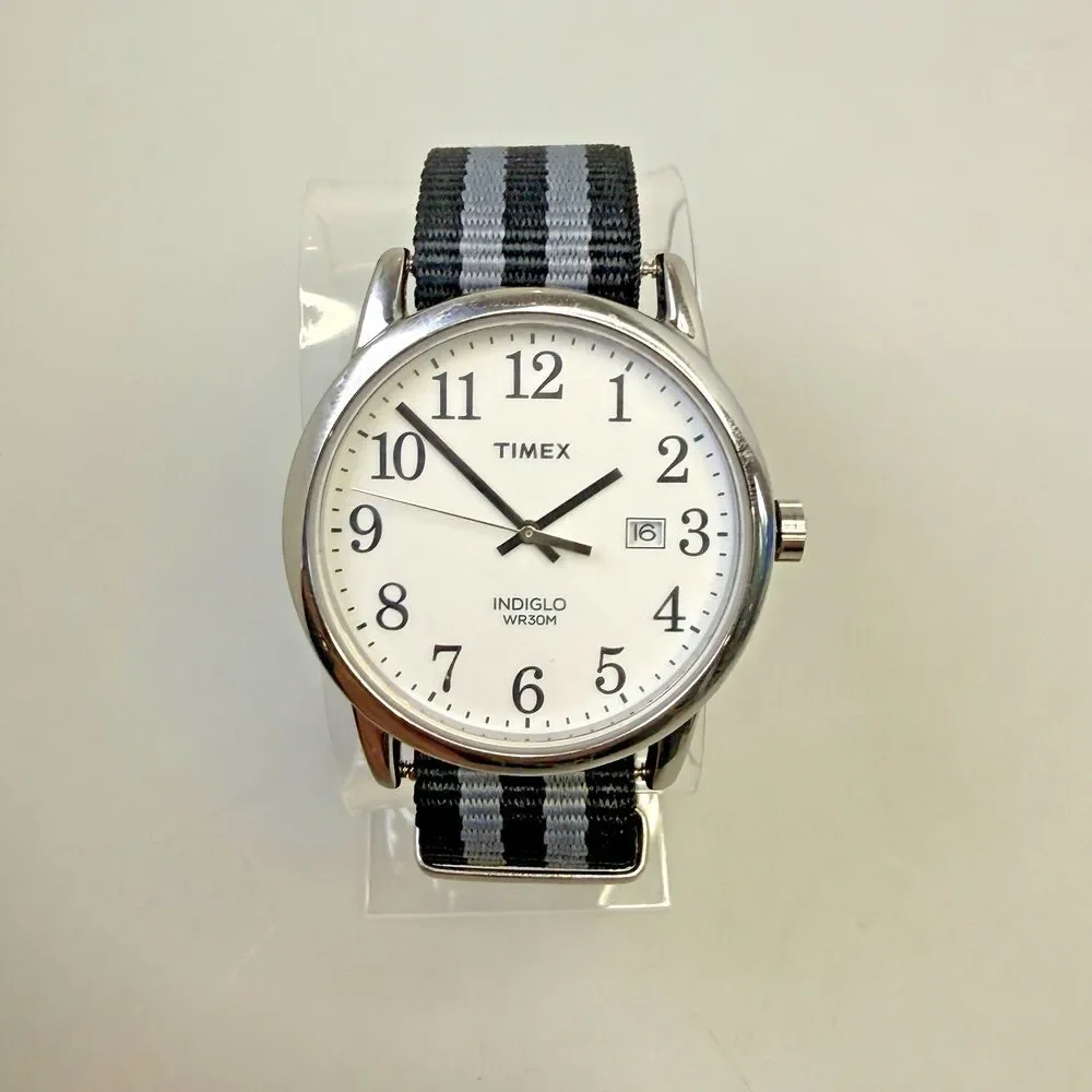 TIMEX Men's TW2P81300 Easy Reader Indiglo White Dial 38mm 2 Bands EUC
